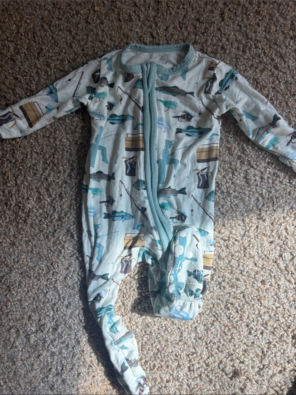 KicKee Light Blue Fishing Print Baby One-Piece Romper